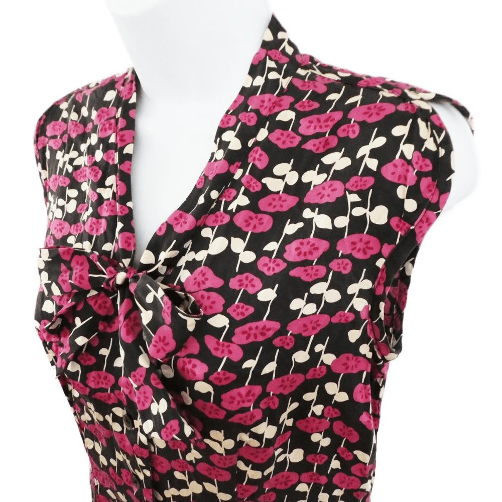 SiLK Top Alfani Petite Floral V Neck Tie Bow Striped Floral Black Pink Cream 2P